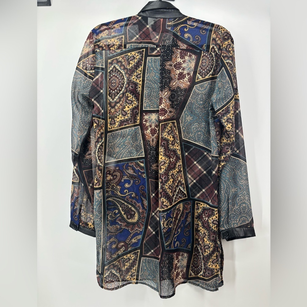 Vtg Simon Chang Collection patchwork print shirt with chains tassels 6 - Picture 5 of 16